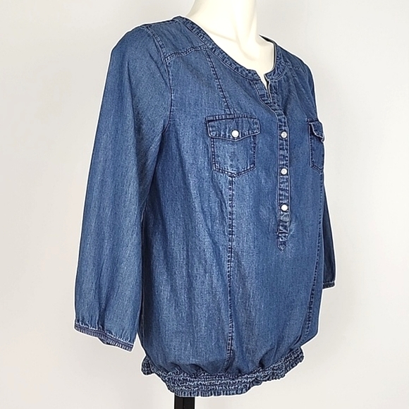 Jessica Women's Dark Denim Cotton Top 3/4 Sleeves 1/2 Button Up Size S - Picture 2 of 13